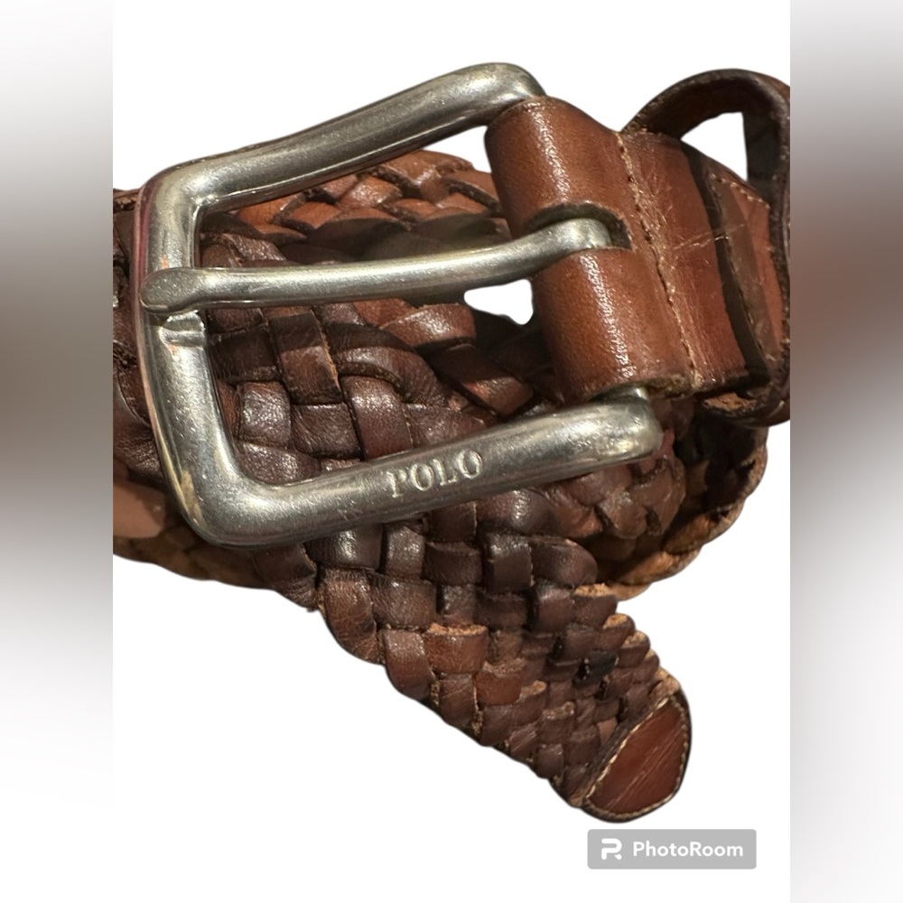 Polo Ralph Lauren Braided Leather Belt Brown Woven Casual Size 34